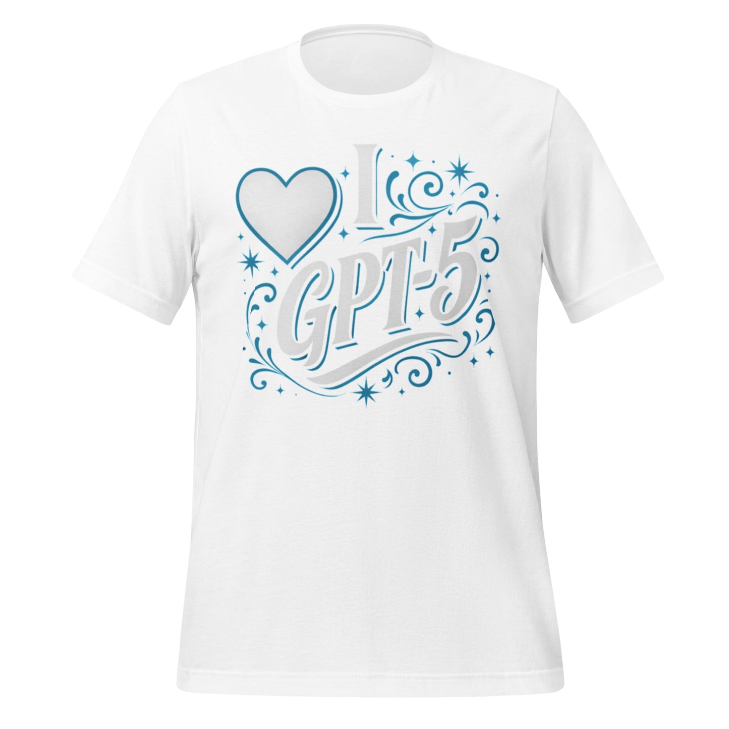 Product mockup photo of the I Love GPT 5 T Shirt (unisex) White / XS.