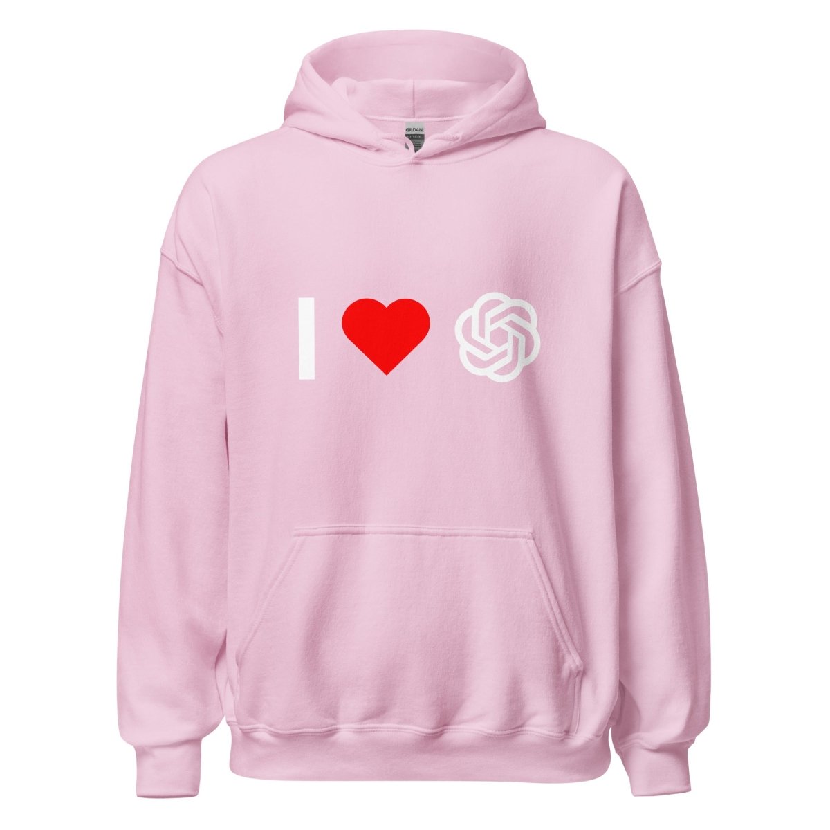 Image of the I Love OpenAI Hoodie (unisex) Light Pink / M.