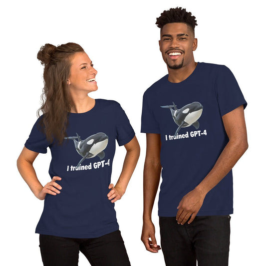 Product mockup photo of the I trained GPT 4 T Shirt (unisex).