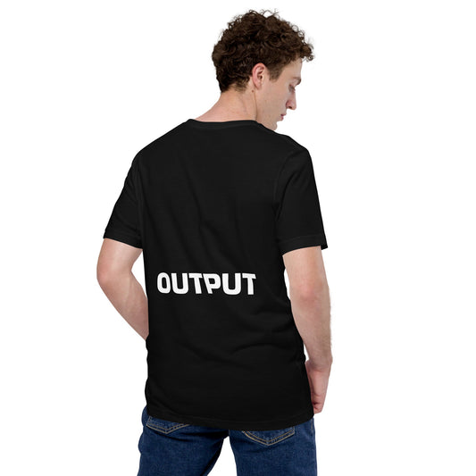 Product mockup photo of the Front & Back Input Output T Shirt (unisex).