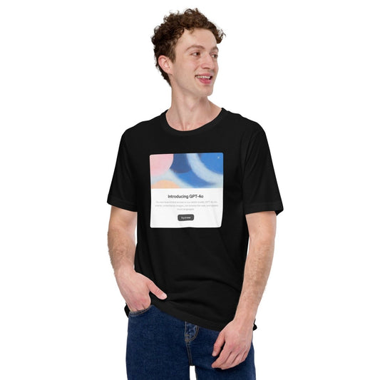 Product mockup photo of the Introducing GPT 4o in Light Mode T Shirt (unisex).
