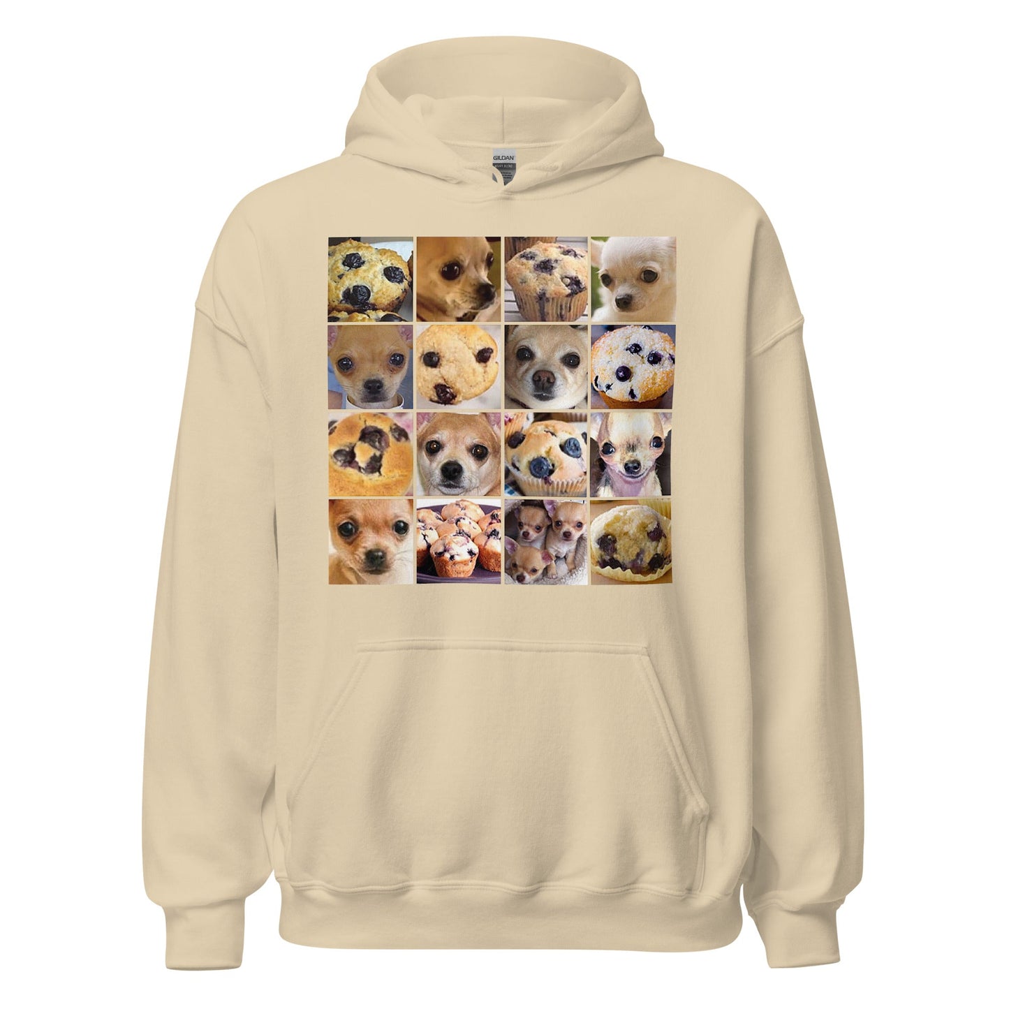 Image of the Is it a Blueberry Muffin or is it a Chihuahua? Hoodie (unisex) Sand / M.