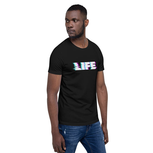 Product mockup photo of the LIFE Glitch T Shirt (unisex).