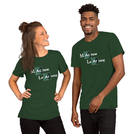 Product mockup photo of the Machine Learning Breaking Bad Style T Shirt (unisex).