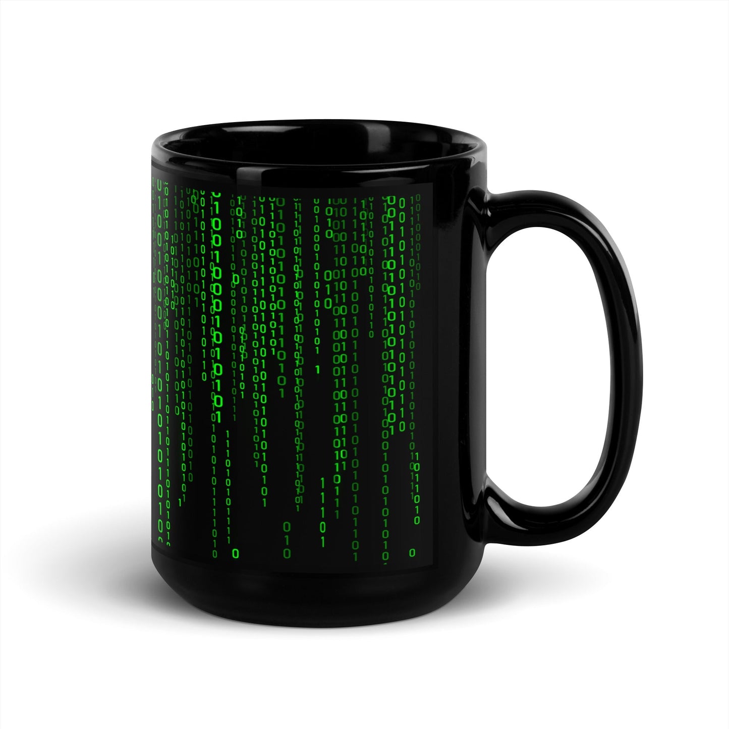 Image of the Matrix Falling Binary Black Glossy Mug.