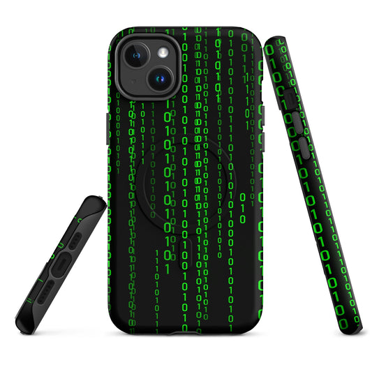 Image of the Matrix Falling Binary MagSafe Tough Case for iPhone iPhone 14 Plus.