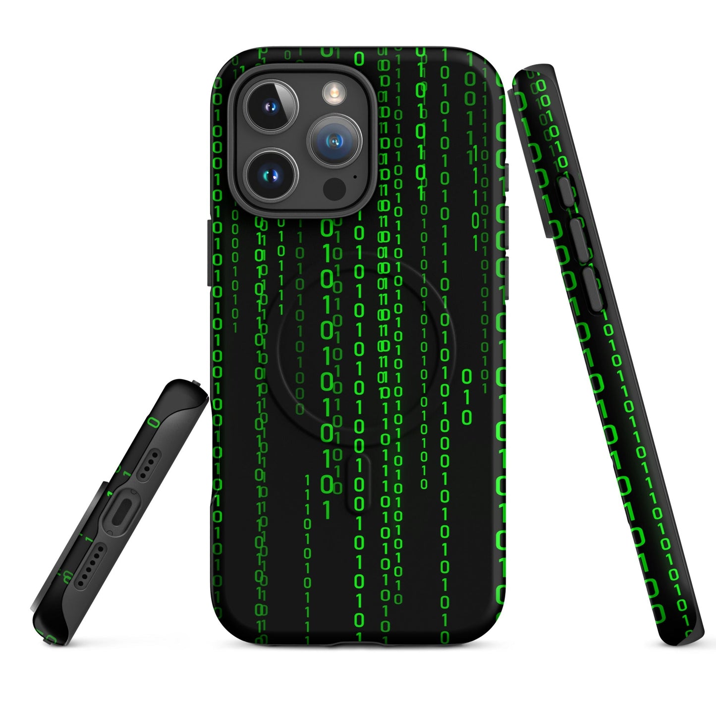 Image of the Matrix Falling Binary MagSafe Tough Case for iPhone iPhone 16 Pro Max.