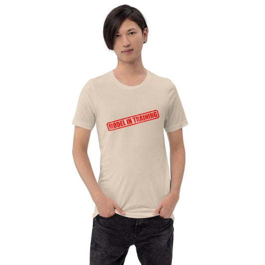 Product mockup photo of the Model In Training Stamp T Shirt (unisex).