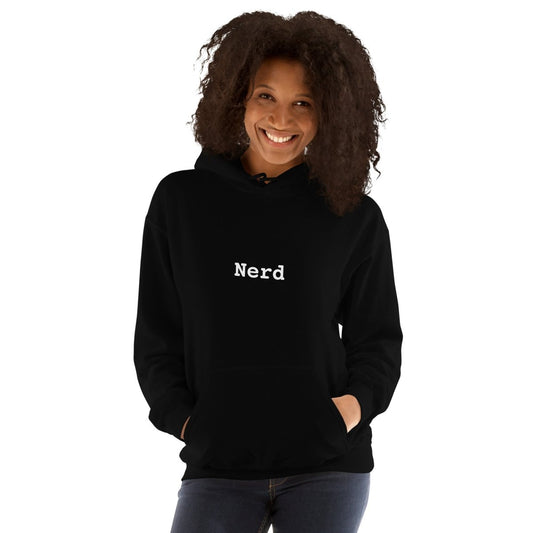 Product mockup photo of the Nerd Hoodie (unisex).