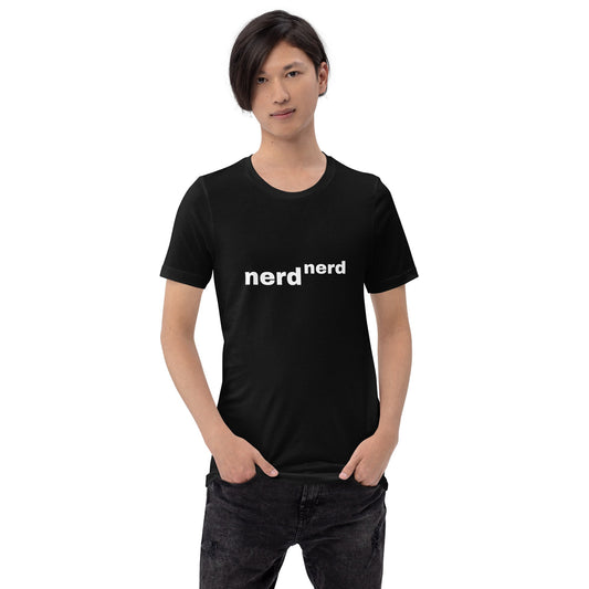 Product mockup photo of the Nerd to the Power of Nerd T Shirt (unisex).