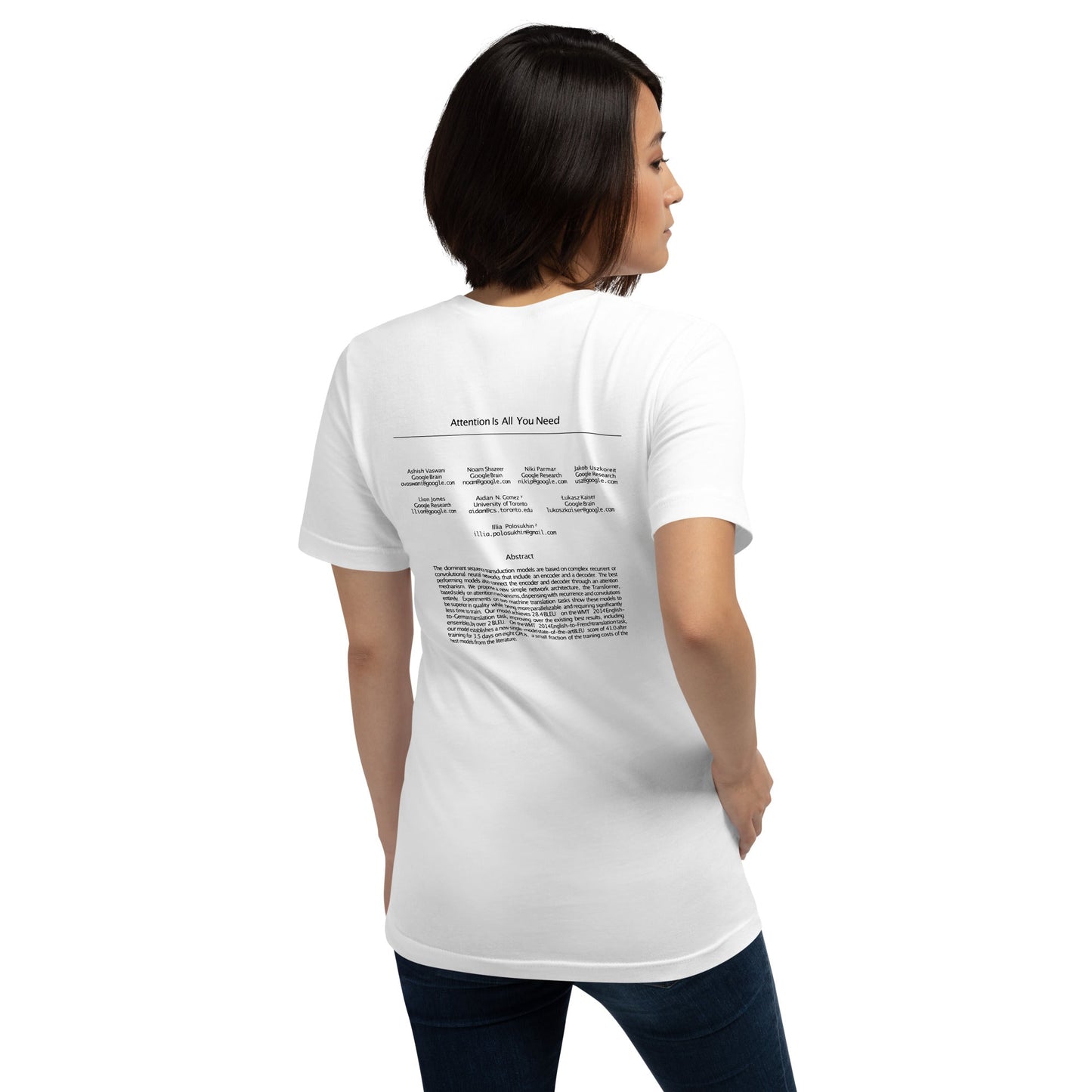 Image of the NIPS 2017 Attention is All You Need Paper on Back T-Shirt (unisex).
