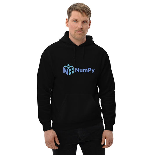 Product mockup photo of the NumPy Logo Hoodie (unisex).