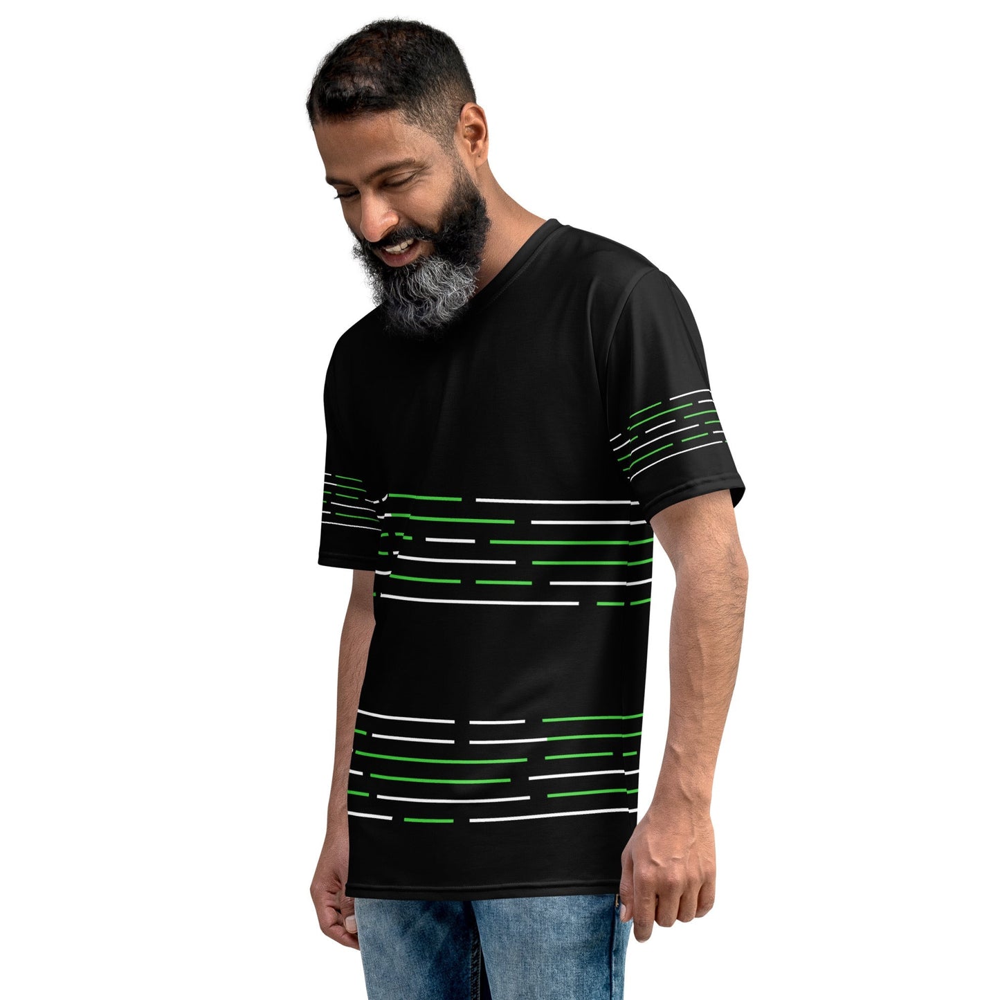 Product mockup photo of the GPT 4 Motif T Shirt (men).