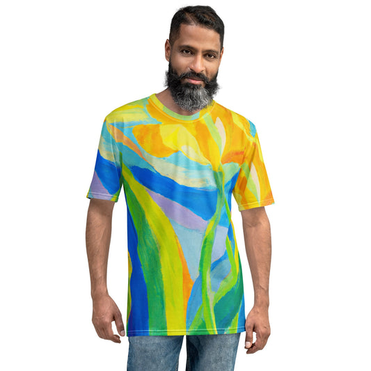 Product mockup photo of the Research Floral Painting T shirt (men).