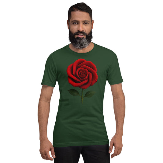 Product mockup photo of the Rose T Shirt (unisex).