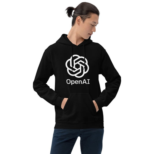Mockup image of the OpenAI Stacked 2018-2024 Logo Hoodie (unisex).