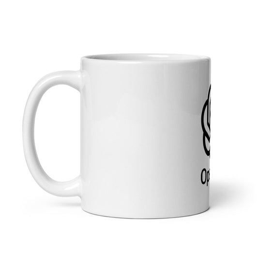 Image of the OpenAI Stacked 2018-2024 Logo on White Glossy Mug.