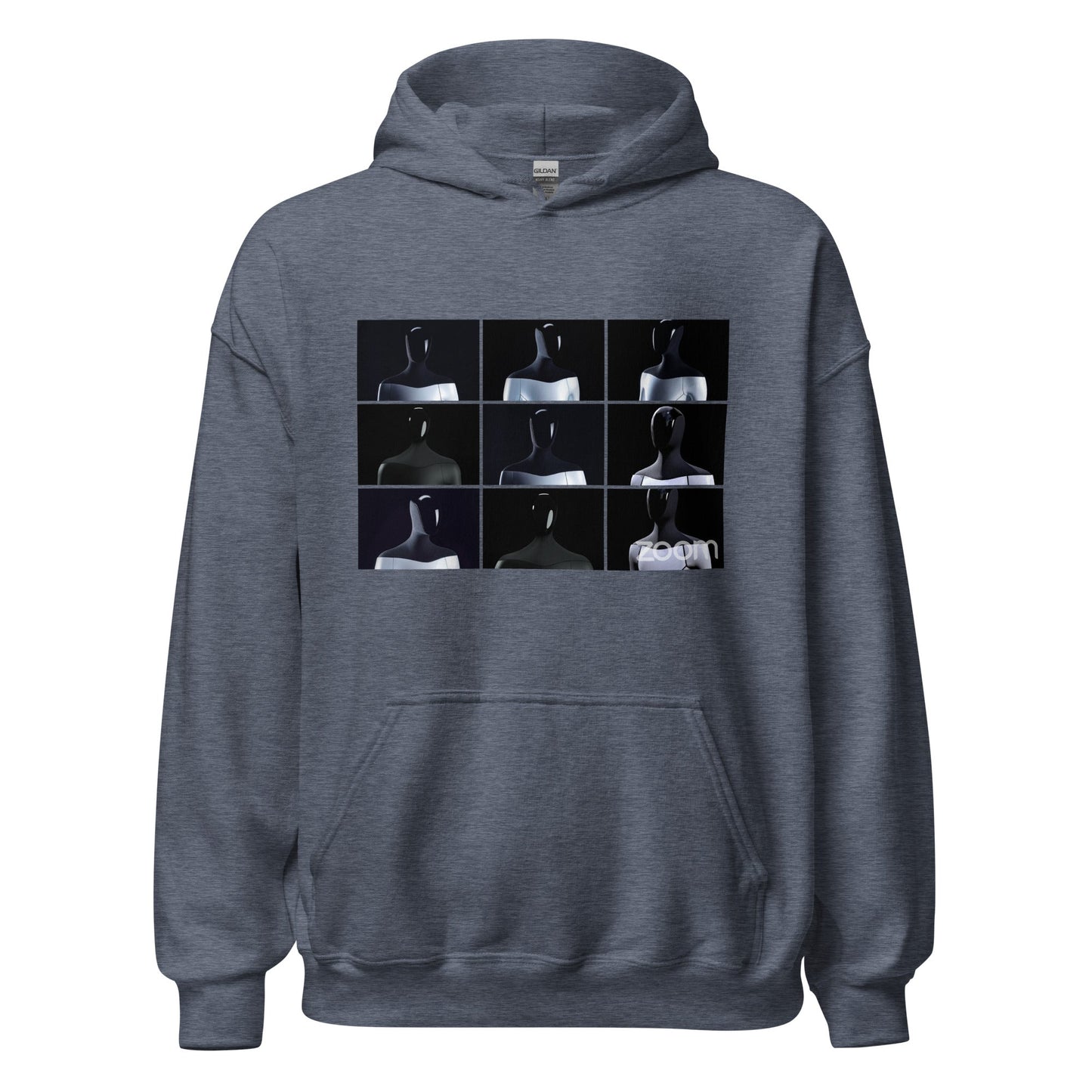 Product mockup photo of the Optimus Zoom Call Hoodie (unisex) Heather Sport Dark Navy / M.
