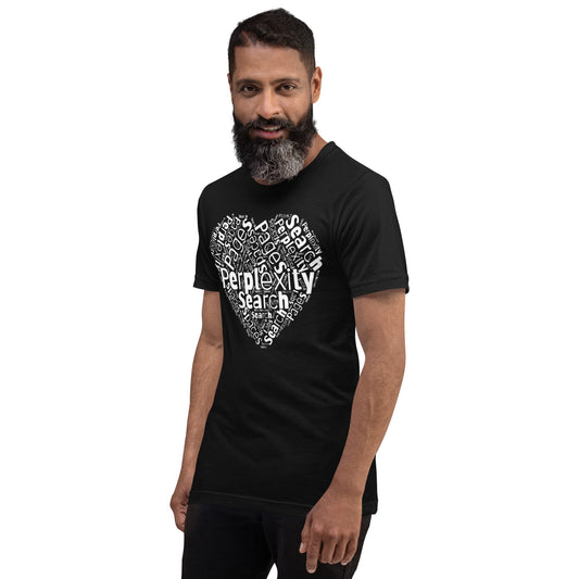 Image of the Perplexity Heart Word Cloud T-Shirt (unisex).