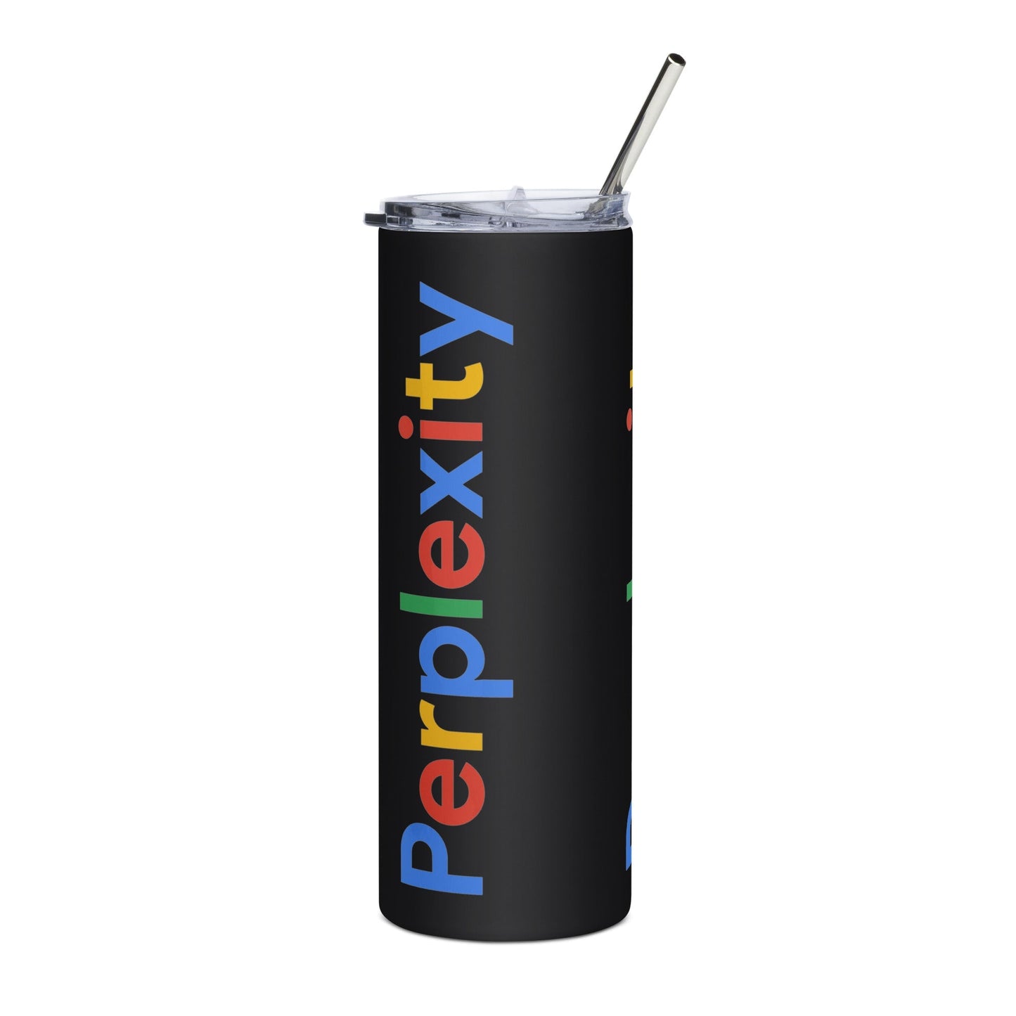 Product mockup photo of the Perplexity Search Logo Stainless Steel Tumbler.