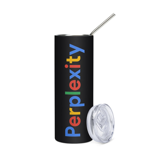 Product mockup photo of the Perplexity Search Logo Stainless Steel Tumbler.