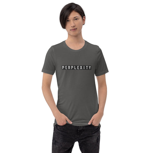 Product mockup photo of the PERPLEXITY T Shirt (unisex).