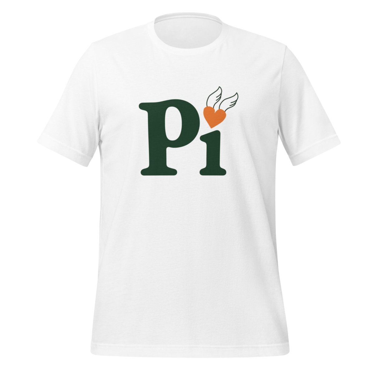 Product mockup photo of the Pi Heart T Shirt (unisex) White / M.