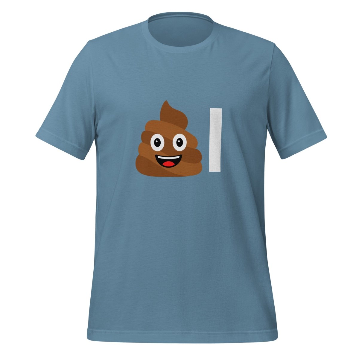 Product mockup photo of the Poop Emoji AI T Shirt (unisex) Steel Blue / M.
