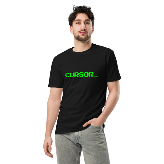 Product mockup photo of the Premium Cursor Underscore T Shirt (unisex).