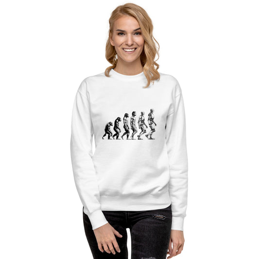 Product mockup photo of the Premium Human Evolution to Robot Sweatshirt (unisex).