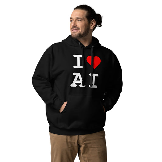 Image of the Premium I Heart AI Hoodie 1 (unisex).