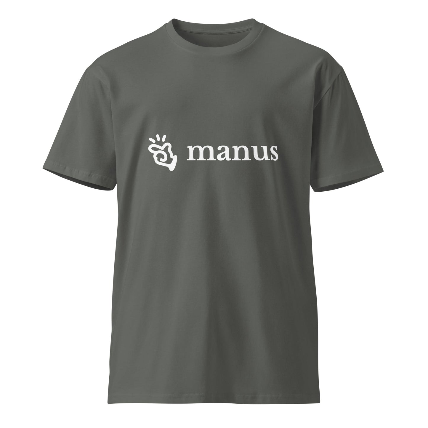 Product mockup photo of the Premium Manus Logo T Shirt (unisex) Charcoal / M.