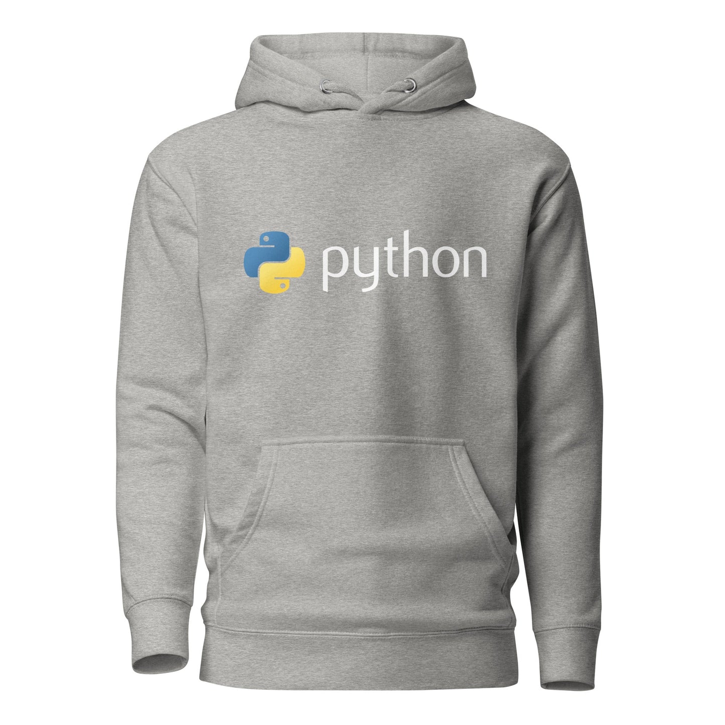 Product mockup photo of the Premium Python Logo Hoodie (unisex) Carbon Grey / M.