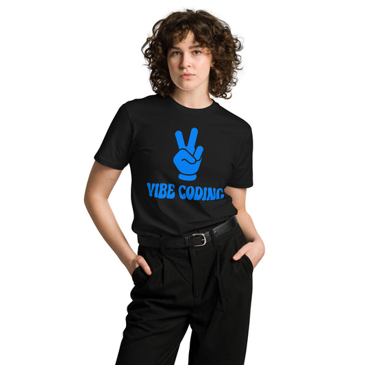 Product mockup photo of the Premium VIBE CODING T Shirt (unisex).