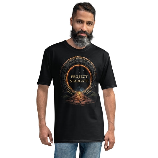 Product mockup photo of the Project Stargate T Shirt 2 (men).