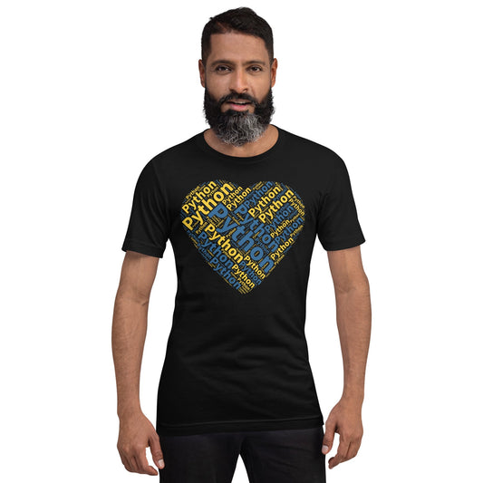 Image of the Python Heart Word Cloud T-Shirt 2 (unisex).