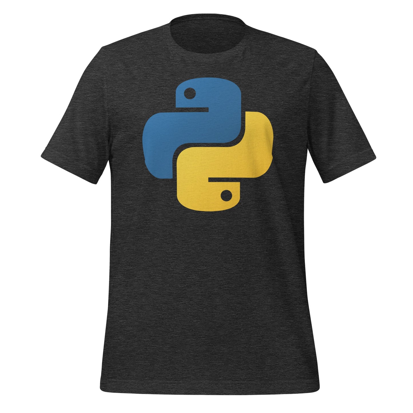 Product mockup photo of the Python T Shirt (unisex) Dark Grey Heather / M.