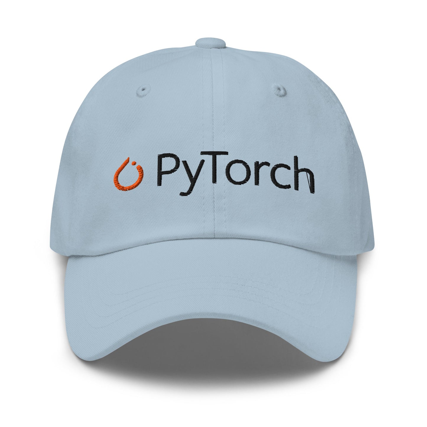 Image of the PyTorch Black Logo Cap Light Blue.