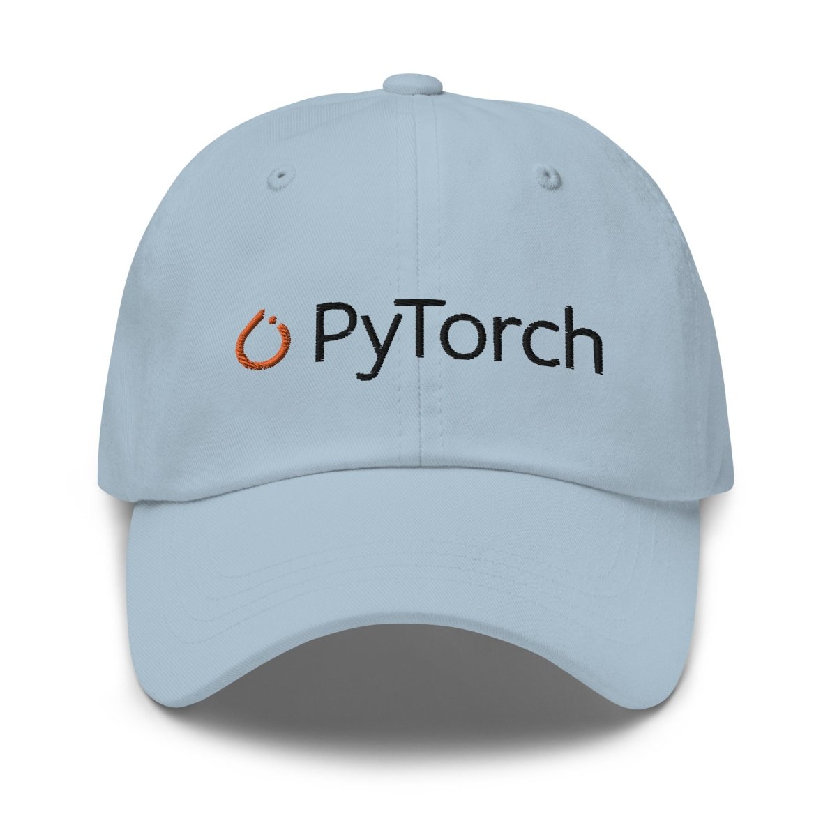 Image of the PyTorch Black Logo Cap Light Blue.
