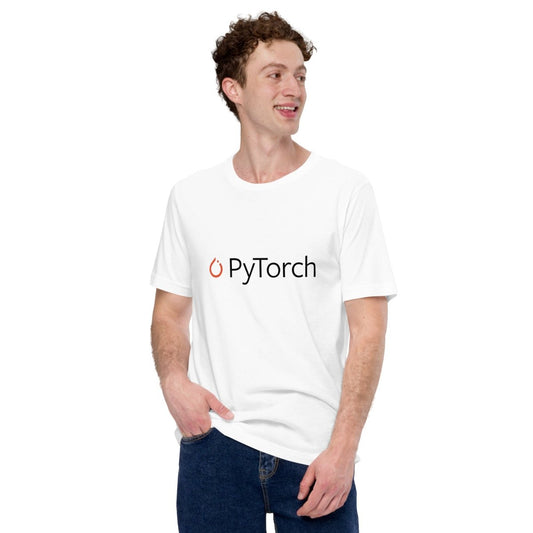 Product mockup photo of the PyTorch Black Logo T Shirt (unisex).