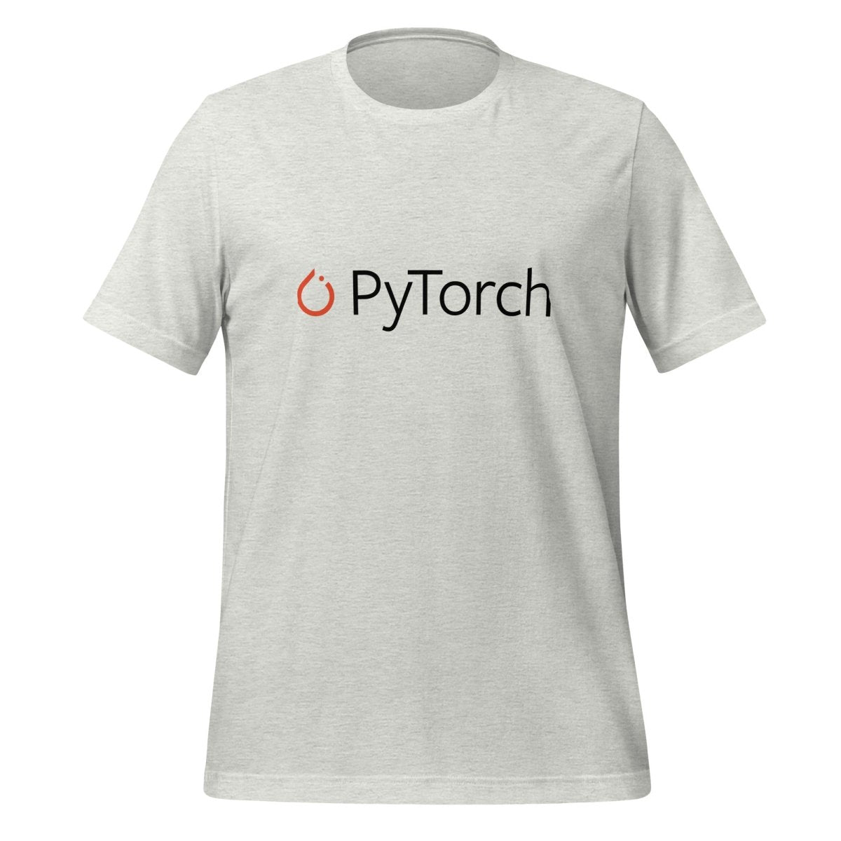 Product mockup photo of the PyTorch Black Logo T Shirt (unisex) Ash / M.