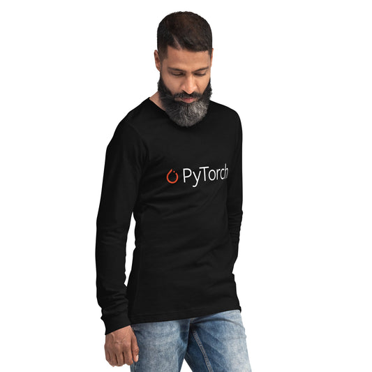 Product mockup photo of the PyTorch Logo Long Sleeve T Shirt (unisex).