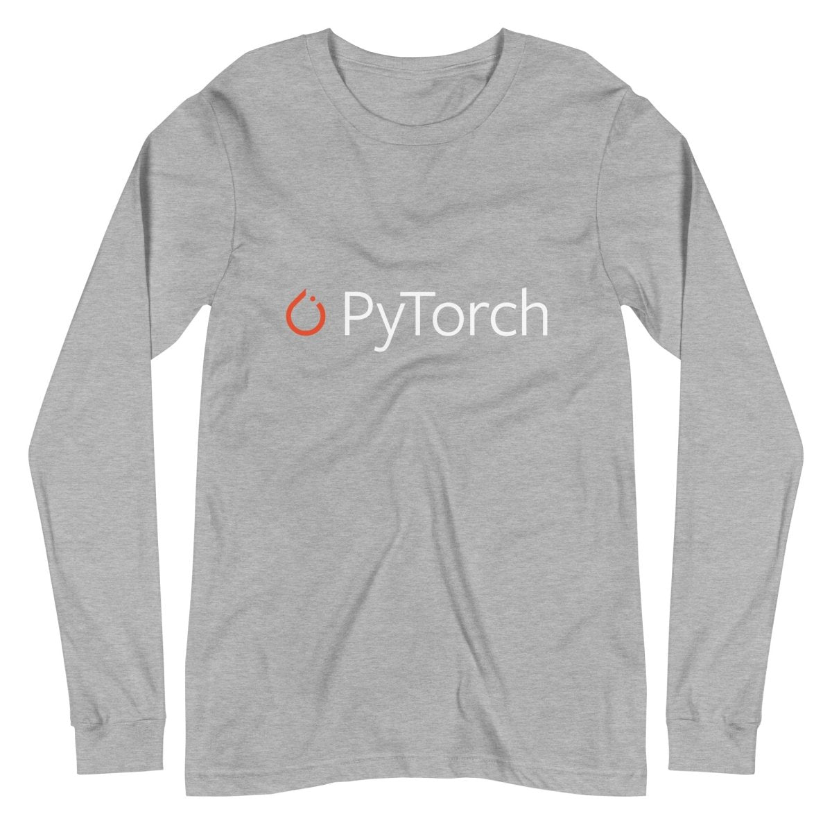 Product mockup photo of the PyTorch Logo Long Sleeve T Shirt (unisex) Athletic Heather / M.