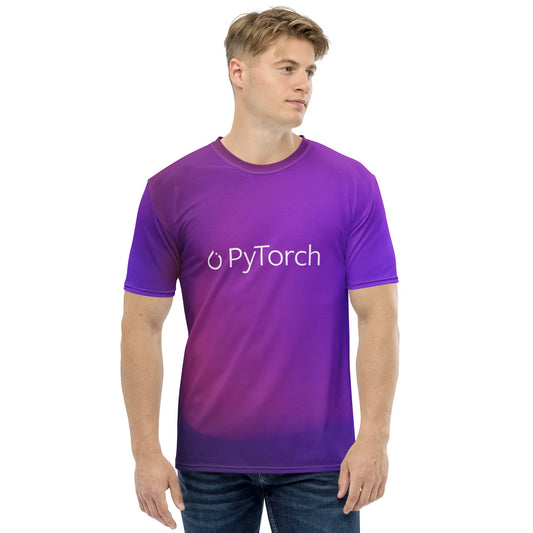 Product mockup photo of the PyTorch White Logo T Shirt (men).