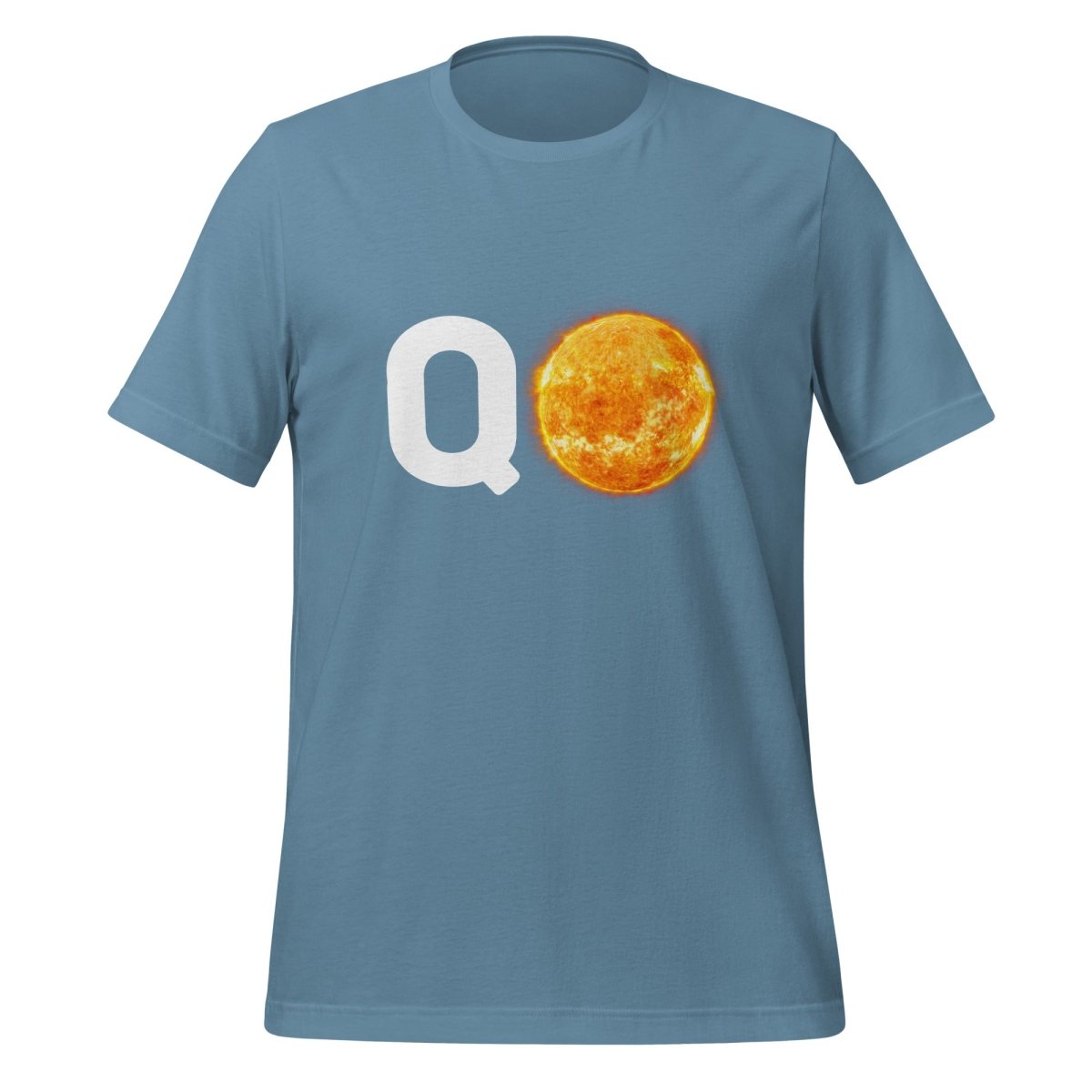 Product mockup photo of the Q* (Q Star) T Shirt 4 (unisex) Steel Blue / M.