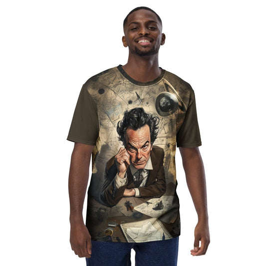 Product mockup photo of the Richard Feynman Cartoon T Shirt (men).