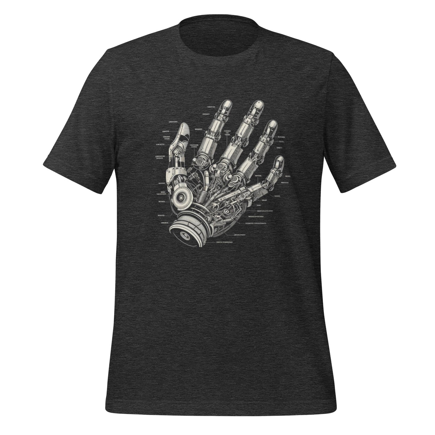 Mockup image of the Robot Hand T-Shirt (unisex) Dark Grey Heather / M.