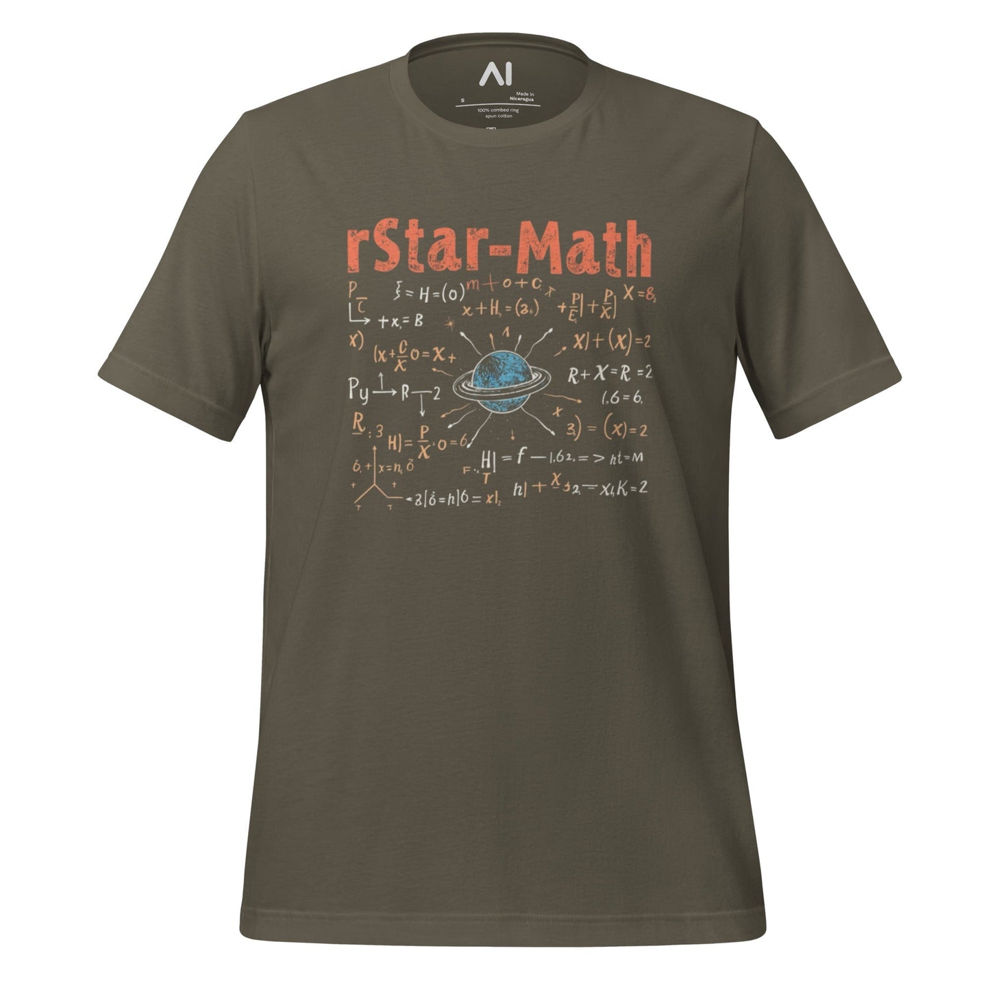 Product mockup photo of the rStar Math Model T Shirt (unisex) Army / M.