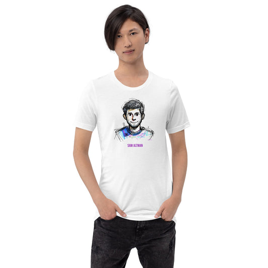 Product mockup photo of the Sam Altman Sketch T Shirt (unisex).