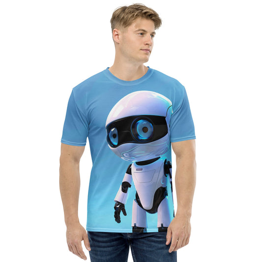 Product mockup photo of the Science Robot Hero T Shirt (men).